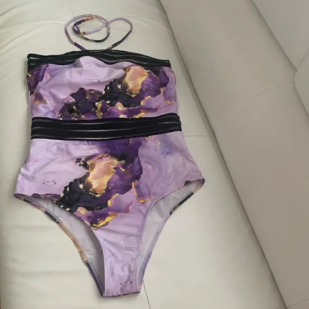Shein Swimsuit One-Piece PurpleMarble Print Size L